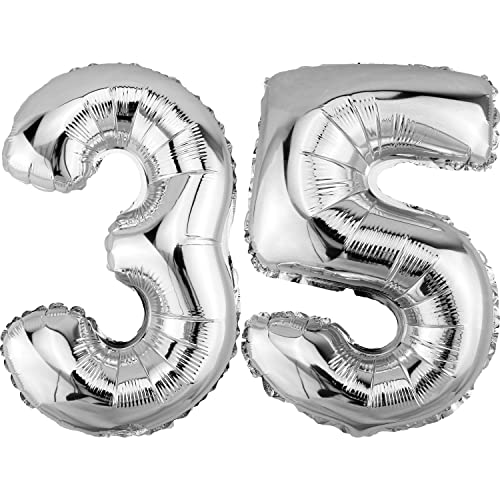 DekoRex Folienballon Silber 40cm Geburtstag Jubiläum Hochzeit Deko (Zahl 35) von DekoRex