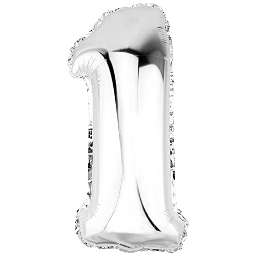 DekoRex Folienballon Silber 40cm Geburtstag Jubiläum Hochzeit Deko (Zahl 1) von DekoRex