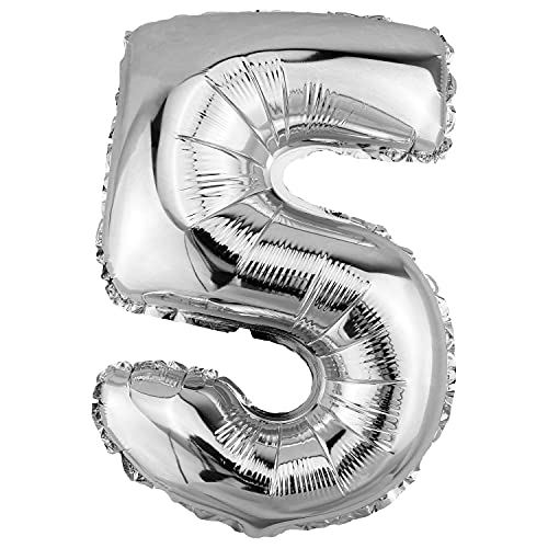 DekoRex Folienballon Silber 40cm Geburtstag Jubiläum Hochzeit Deko (Zahl 5) von DekoRex