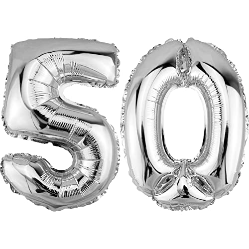 DekoRex Folienballon Silber 80cm Geburtstag Jubiläum Hochzeit Deko (Zahl 50) von DekoRex