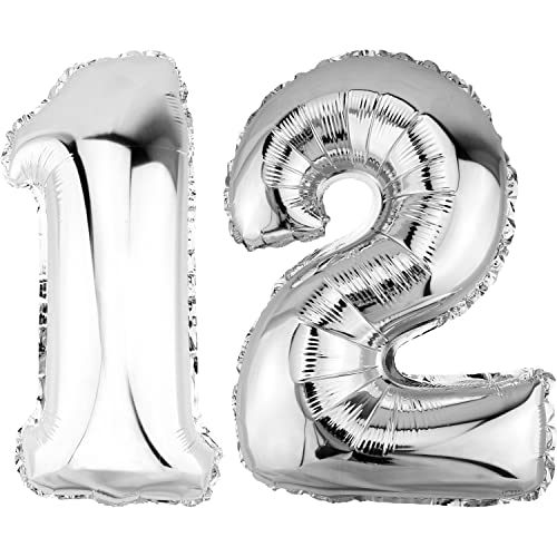 DekoRex Folienballon Silber 82cm Geburtstag Jubiläum Hochzeit Deko (Zahl 12) von DekoRex