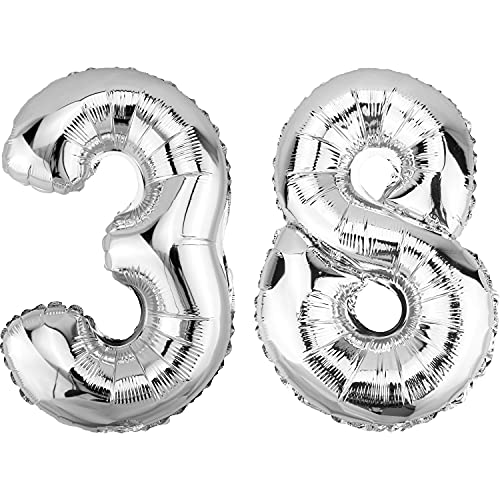 DekoRex Folienballon Silber 82cm Geburtstag Jubiläum Hochzeit Deko (Zahl 38) von DekoRex