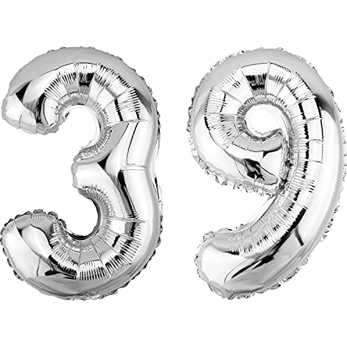 DekoRex Folienballon Silber 82cm Geburtstag Jubiläum Hochzeit Deko (Zahl 39) von DekoRex