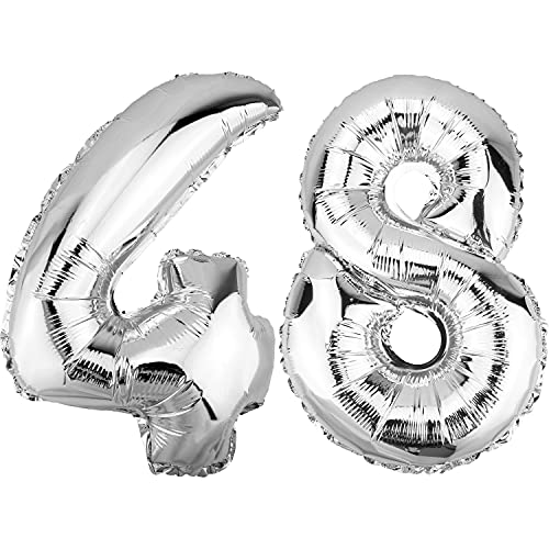 DekoRex Folienballon Silber 82cm Geburtstag Jubiläum Hochzeit Deko (Zahl 48) von DekoRex