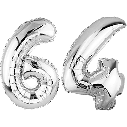 DekoRex Folienballon Silber 82cm Geburtstag Jubiläum Hochzeit Deko (Zahl 64) von DekoRex