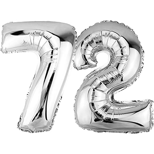 DekoRex Folienballon Silber 82cm Geburtstag Jubiläum Hochzeit Deko (Zahl 72) von DekoRex