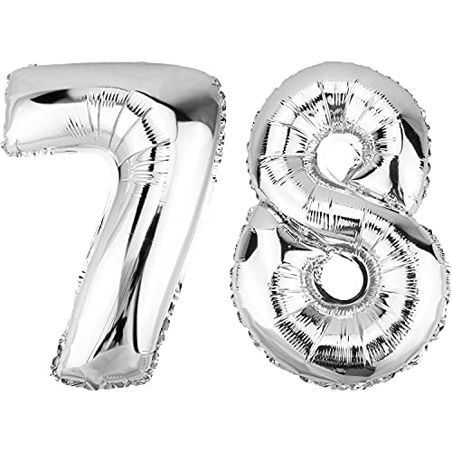 DekoRex Folienballon Silber 82cm Geburtstag Jubiläum Hochzeit Deko (Zahl 78) von DekoRex