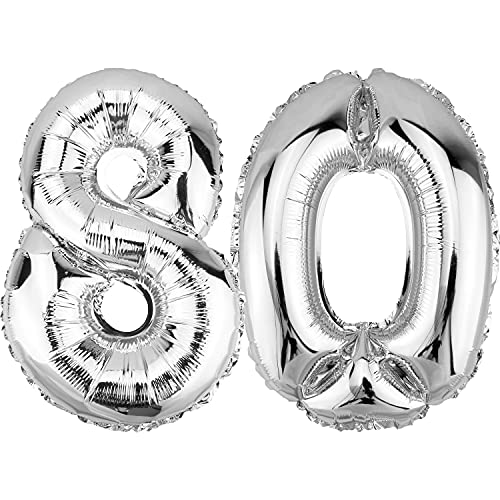 DekoRex Folienballon Silber 82cm Geburtstag Jubiläum Hochzeit Deko (Zahl 80) von DekoRex