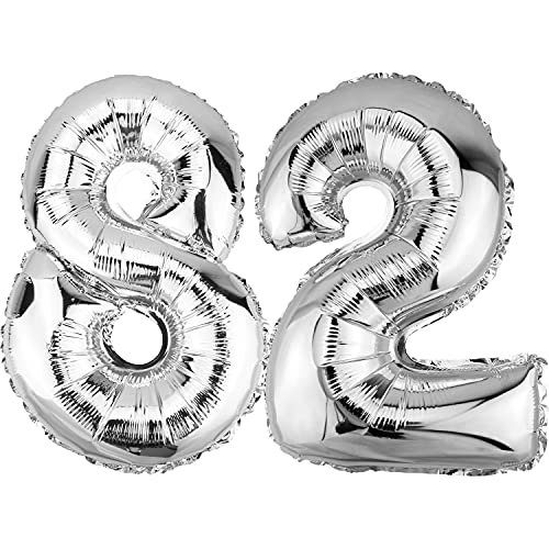 DekoRex Folienballon Silber 82cm Geburtstag Jubiläum Hochzeit Deko (Zahl 82) von DekoRex