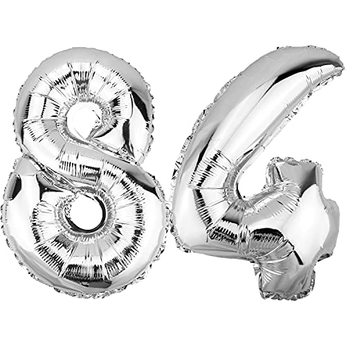 DekoRex Folienballon Silber 82cm Geburtstag Jubiläum Hochzeit Deko (Zahl 84) von DekoRex
