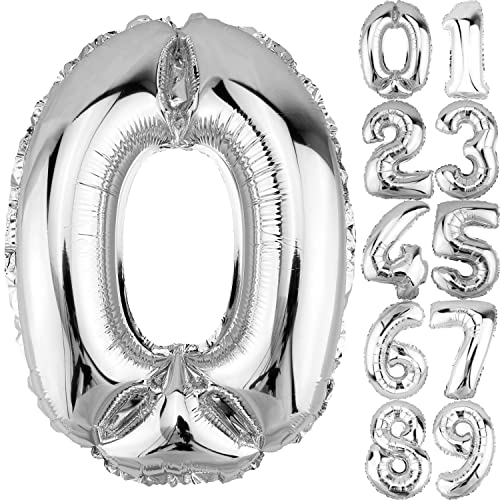 DekoRex Folienballon Silber 82cm Geburtstag Jubiläum Hochzeit Deko (Zahl 0) von DekoRex