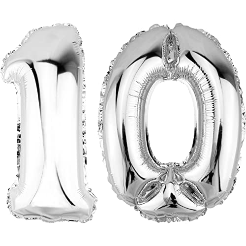 DekoRex Folienballon Silber 82cm Geburtstag Jubiläum Hochzeit Deko (Zahl 10) von DekoRex