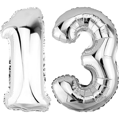 DekoRex Folienballon Silber 82cm Geburtstag Jubiläum Hochzeit Deko (Zahl 13) von DekoRex