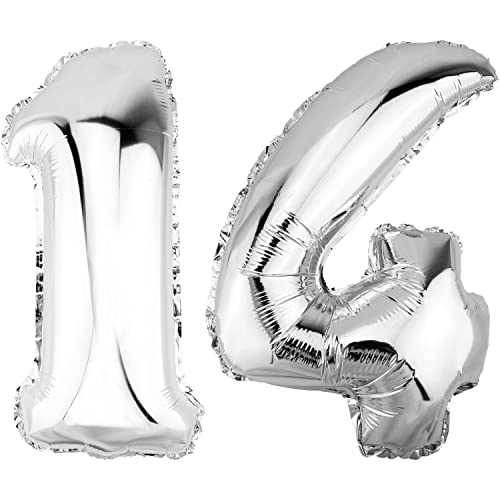 DekoRex Folienballon Silber 82cm Geburtstag Jubiläum Hochzeit Deko (Zahl 14) von DekoRex