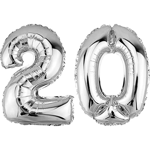 DekoRex Folienballon Silber 82cm Geburtstag Jubiläum Hochzeit Deko (Zahl 20) von DekoRex