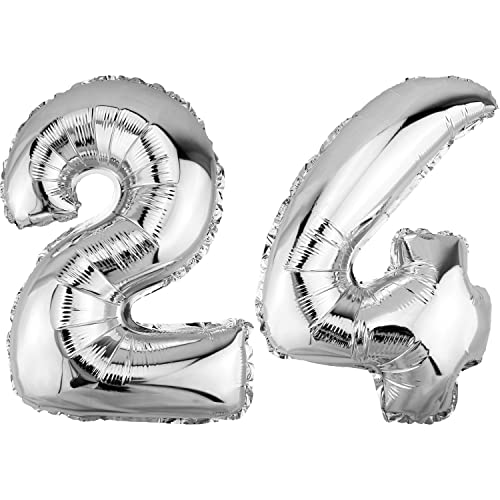 DekoRex Folienballon Silber 82cm Geburtstag Jubiläum Hochzeit Deko (Zahl 24) von DekoRex