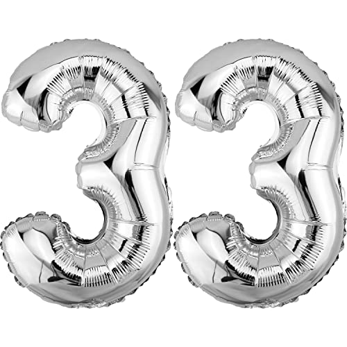 DekoRex Folienballon Silber 82cm Geburtstag Jubiläum Hochzeit Deko (Zahl 33) von DekoRex