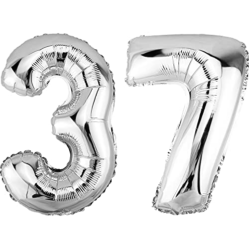 DekoRex Folienballon Silber 82cm Geburtstag Jubiläum Hochzeit Deko (Zahl 37) von DekoRex