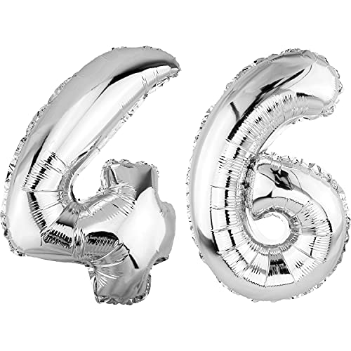 DekoRex Folienballon Silber 82cm Geburtstag Jubiläum Hochzeit Deko (Zahl 46) von DekoRex