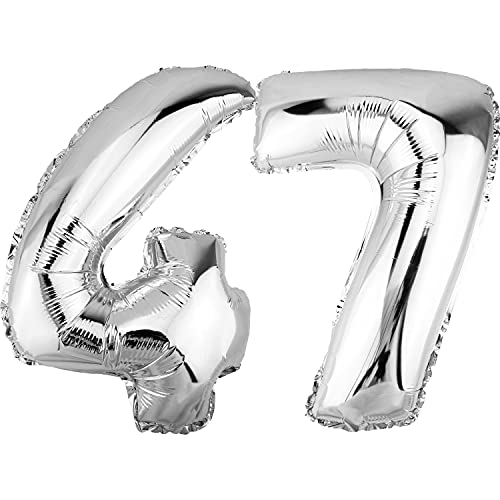 DekoRex Folienballon Silber 82cm Geburtstag Jubiläum Hochzeit Deko (Zahl 47) von DekoRex