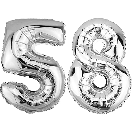 DekoRex Folienballon Silber 82cm Geburtstag Jubiläum Hochzeit Deko (Zahl 58) von DekoRex