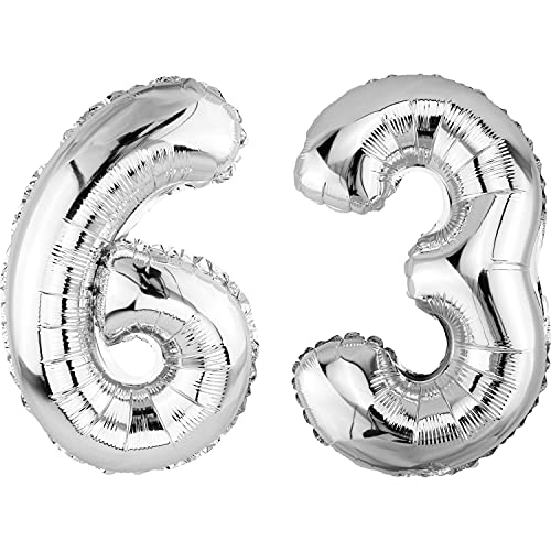DekoRex Folienballon Silber 82cm Geburtstag Jubiläum Hochzeit Deko (Zahl 63) von DekoRex