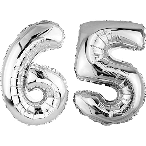 DekoRex Folienballon Silber 82cm Geburtstag Jubiläum Hochzeit Deko (Zahl 65) von DekoRex