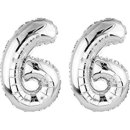DekoRex Folienballon Silber 82cm Geburtstag Jubiläum Hochzeit Deko (Zahl 66) von DekoRex