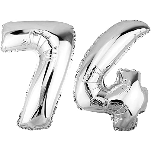 DekoRex Folienballon Silber 82cm Geburtstag Jubiläum Hochzeit Deko (Zahl 74) von DekoRex