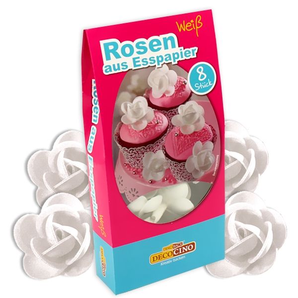 Oblaten Rosen weiß, 8 weiße Röschen aus Esspapier, je 4 cm von Dekoback GmbH