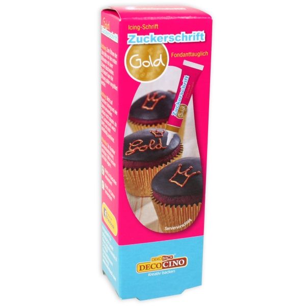 goldene Zuckerschrift, Zuckerguss in Gold für Tortendeko, 1 Tube, 18g