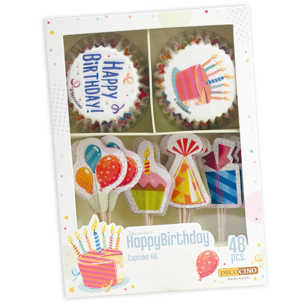 Muffindeko-Set "Happy Birthday", Förmchen und Picker, 48-teilig Muffindeko-Set "Happy Birthday", Förmchen und Picker, 48-teilig von Dekoback