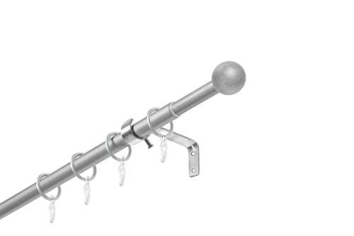 Dekobase Ausziehbare Gardinenstange, Stilgarnitur Siri komplett Set zum sofortigen Montieren, 13/16 mm Ø, Silber Bola, 120-220 cm von Dekobase