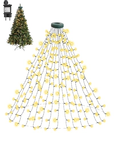 Dekofun 400 LEDs Lichterkette Weihnachtsbaum mit ring 16 Stränge 2m Christbaumbeleuchtung Innen, Tannenbaum Lichterkette 8 Modi Weihnachtsbeleuchtung Wasserdichte für Baum Busch Außen Deko - Warmweiß von Dekofun