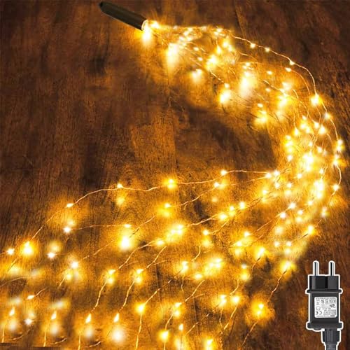 Dekofun Lichterschweif 1M 100 LED Lichterbündel mit Stecker, Timer, Lichterstrang 8 Modi Wasserfall Lichterkette Wasserdicht Lichterbündel für Garten Terrasse Balkon Deko Außen Innen Deko - Warmweiß von Dekofun