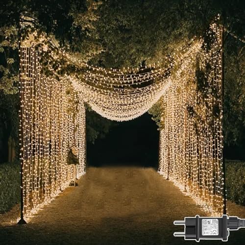 Dekofun Lichterketten Vorhang 2 Stück 600 LED 6m x 3m Lichtervorhang Aussen mit Stecker, Timer, 8 Modi Wasserdichte Lichterkette Wand für Außen Innen Hochzeit Fenster Garten Deko - Warmweiß von Dekofun