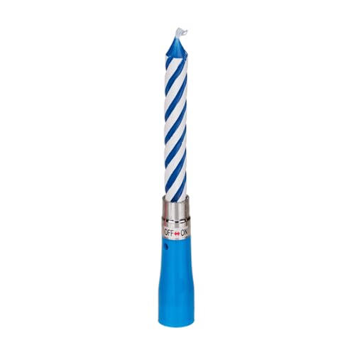Dekohelden24 Geburtstagskerze mit Musik, Musikkerze, blau mit weißen Streifen, Happy Birthday, Größe: H/Ø 11 x 1,5 cm von Dekohelden24