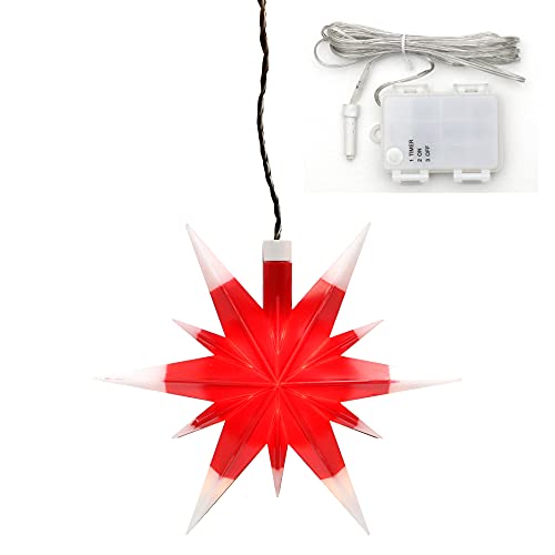 Dekohelden24 Weihnachtsstern aus Kunststoff, Innen und Außen geeignet, inkl. LED Beleuchtung und 6h Timer, für Batteriebetrieb. Maße L/B/H: 13,5 x 5,5 x 12 cm, Einzelne Rot/Weiss, 12 cm von Dekohelden24