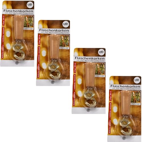 Flaschen-Korken mit 20er LED Lichterkette als 4er Set, Länge ca. 80 cm, Korken aus Kunststoff, Farbe warmweiß, je 3 x AG13 enthalten Flaschen-Korken mit 20er LED Lichterkette als 4er Set, Länge ca. 80 cm, Korken aus Kunststoff, Farbe warmweiß, je 3 x AG13 enthalten von Dekohelden24
