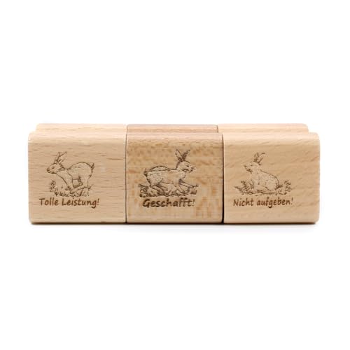 Dekolando Lehrerstempel Hase im Set - 3 Hasen Motivstempel mit Spruch und Motiv für Schule Schüler - Stempel für Lehrer - 28 x 28 mm - Holzstempel Schulstempel von Dekolando