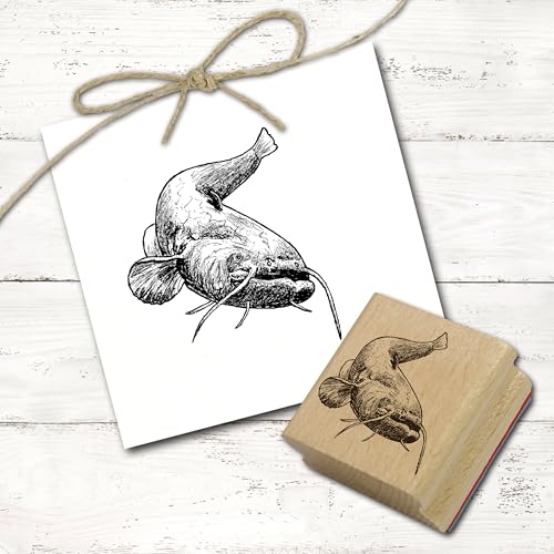 Dekolando Motivstempel Europäischer Wels - Stempel Fisch Holzstempel - Abdruck 48 x 48 mm von Dekolando