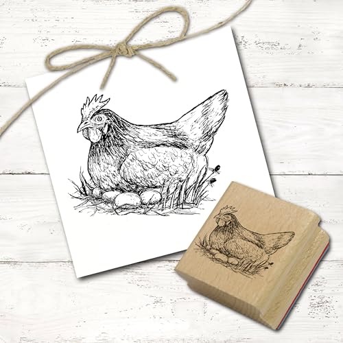 Dekolando Motivstempel Glucke sitzt auf Eiern - Henne Stempel Landhaus Hühner Holzstempel - Abdruck 48 x 38 mm Dekolando Motivstempel Glucke sitzt auf Eiern - Henne Stempel Landhaus Hühner Holzstempel - Abdruck 48 x 38 mm von Dekolando