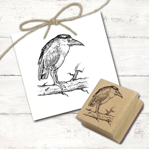 Dekolando Motivstempel Nachtreiher auf Ast - Stempel Reiher Vogel Natur Holzstempel - Abdruck 48 x 58 mm von Dekolando