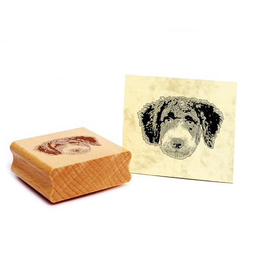 Dekolando Motivstempel Spanischer Wasserhund Stempel Hund Holzstempel 48 x 35 mm von Dekolando