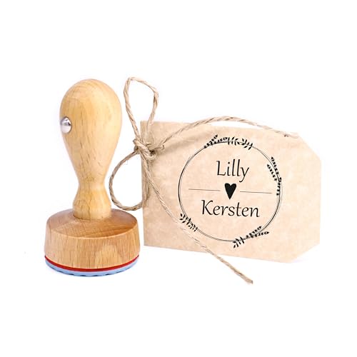 Dekolando Vintage Kranz Stempel personalisiert Kinder - mit persönlichem Namen - Kinderstempel Namensstempel Motivstempel Holzstempel Ø 24 mm - Stempelkissen optional (Vintage Kranz) von Dekolando