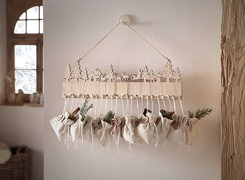 Dekoleidenschaft Adventskalender "Sachet" aus Holz mit 24 Säckchen zum selber Befüllen, Weihnachtskalender zum Aufhängen, Holzschild mit Baumwoll-Säckchen, Adventsleiste Dekoleidenschaft Adventskalender "Sachet" aus Holz mit 24 Säckchen zum selber Befüllen, Weihnachtskalender zum Aufhängen, Holzschild mit Baumwoll-Säckchen, Adventsleiste von Dekoleidenschaft