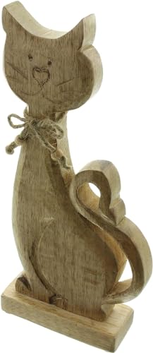 Dekoleidenschaft Dekofigur Katze aus Mango Holz, 30 cm hoch, sitzend, Tierfigur, Holzkatze, Holzdeko, Holzfigur, Kätzchen von Dekoleidenschaft