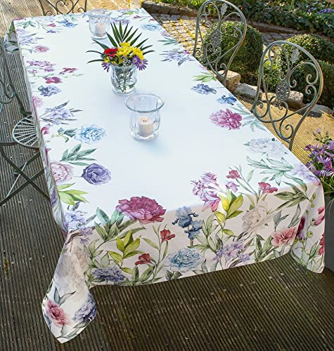 Dekoleidenschaft Tafeldecke Blumenwiese aus 100% Baumwolle, rechteckig, 140 x 240 cm, Tischtuch in weiß mit Buntem Blumen-Aufdruck von Dekoleidenschaft