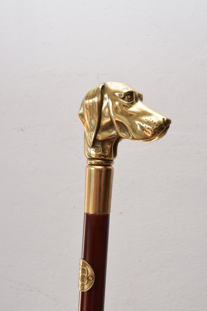 Einzigartiger Bronze Gehstock - Hund Aus Holz Und Vergoldete Windhundhundstock Vintage Elegante Geschenkidee von DekorStyle