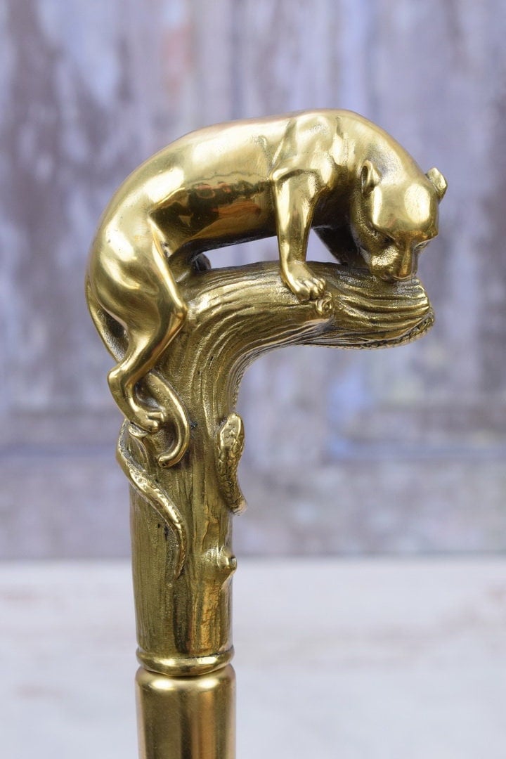 Einzigartiger Bronze Gehstock - Tiger Aus Holz Und Vergoldeter Leopard Cane Vintage Elegante Geschenkidee von DekorStyle